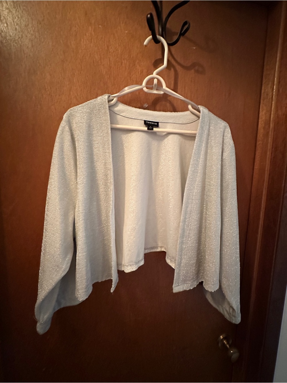 torrid Silver Shimmer Open-Front Cropped Cardigan